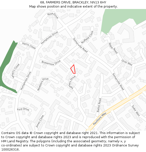 68, FARMERS DRIVE, BRACKLEY, NN13 6HY: Location map and indicative extent of plot