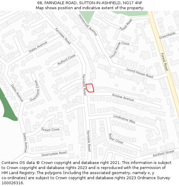 68, FARNDALE ROAD, SUTTON-IN-ASHFIELD, NG17 4NF: Location map and indicative extent of plot