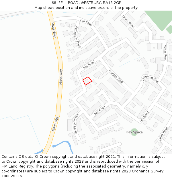 68, FELL ROAD, WESTBURY, BA13 2GP: Location map and indicative extent of plot