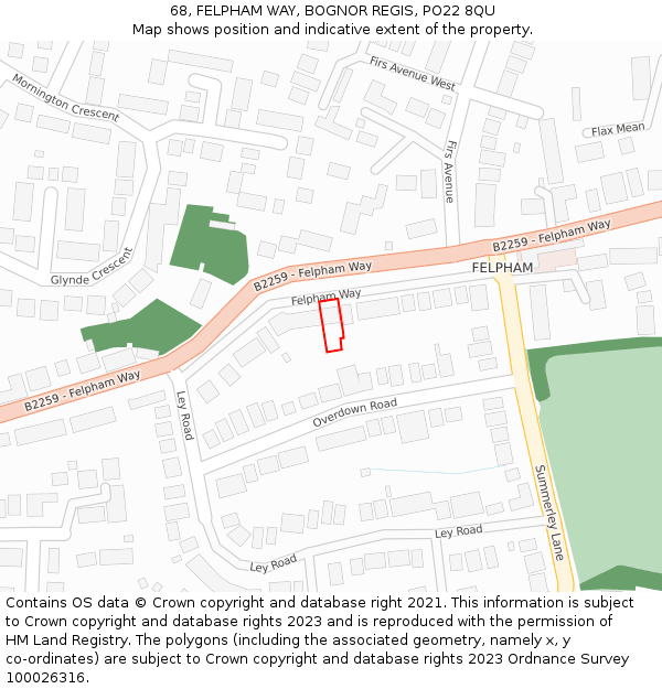 68, FELPHAM WAY, BOGNOR REGIS, PO22 8QU: Location map and indicative extent of plot