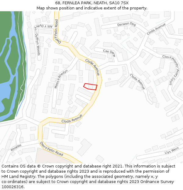 68, FERNLEA PARK, NEATH, SA10 7SX: Location map and indicative extent of plot