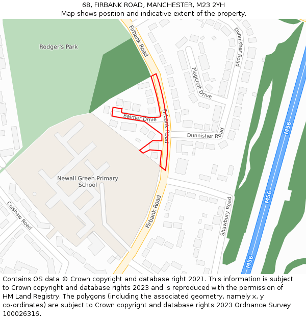 68, FIRBANK ROAD, MANCHESTER, M23 2YH: Location map and indicative extent of plot