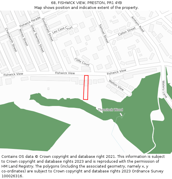 68, FISHWICK VIEW, PRESTON, PR1 4YB: Location map and indicative extent of plot