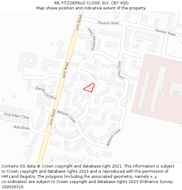 68, FITZGERALD CLOSE, ELY, CB7 4QD: Location map and indicative extent of plot