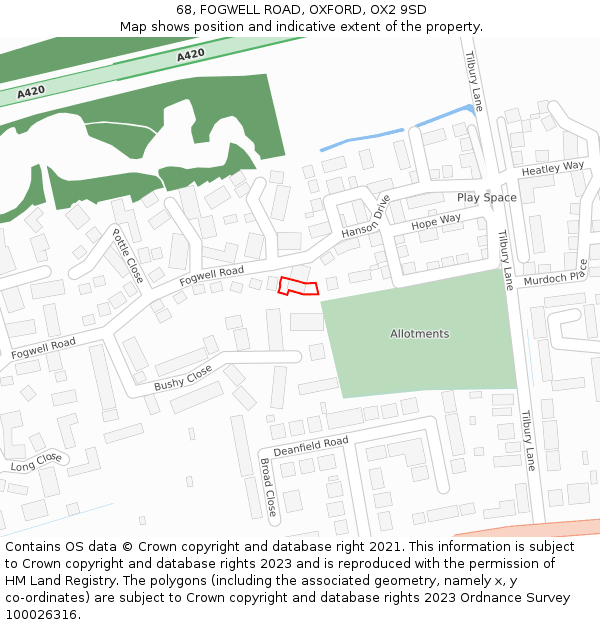 68, FOGWELL ROAD, OXFORD, OX2 9SD: Location map and indicative extent of plot