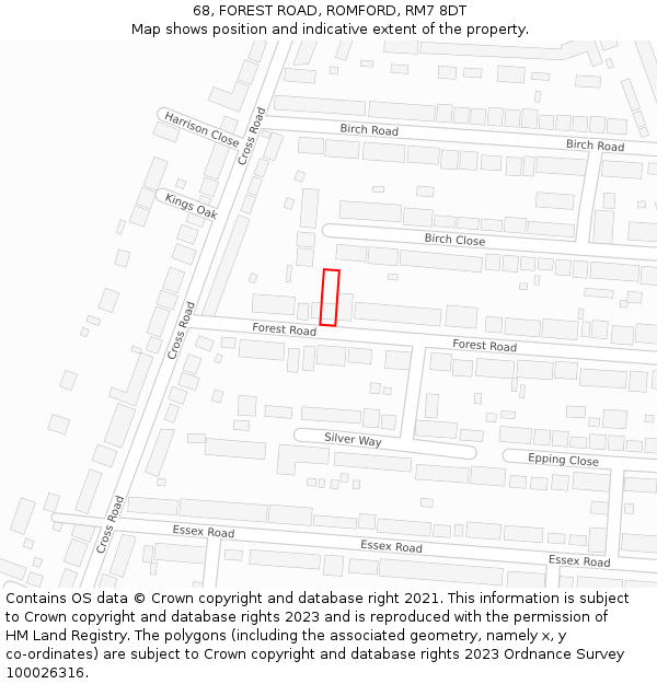 68, FOREST ROAD, ROMFORD, RM7 8DT: Location map and indicative extent of plot