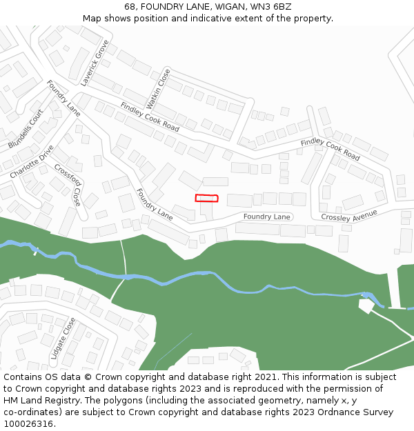 68, FOUNDRY LANE, WIGAN, WN3 6BZ: Location map and indicative extent of plot