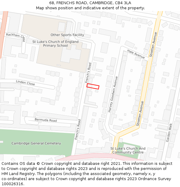 68, FRENCHS ROAD, CAMBRIDGE, CB4 3LA: Location map and indicative extent of plot