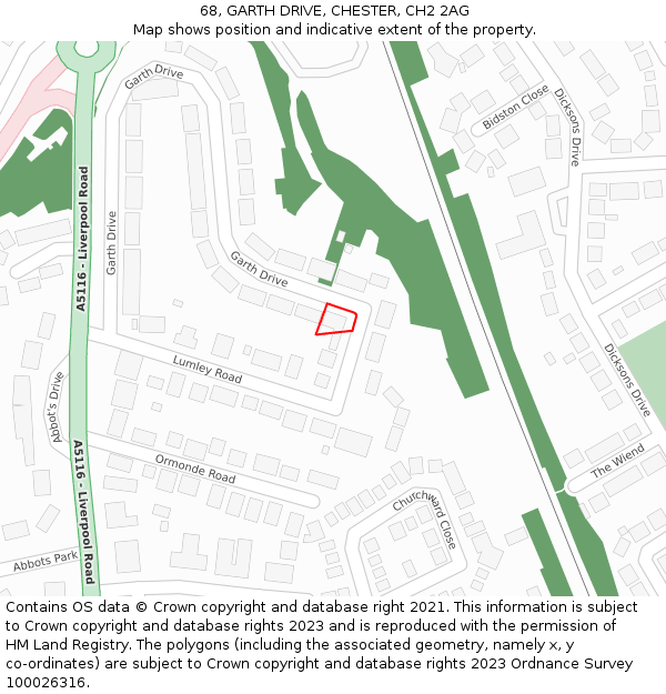 68, GARTH DRIVE, CHESTER, CH2 2AG: Location map and indicative extent of plot