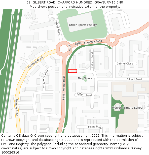 68, GILBERT ROAD, CHAFFORD HUNDRED, GRAYS, RM16 6NR: Location map and indicative extent of plot