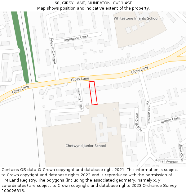 68, GIPSY LANE, NUNEATON, CV11 4SE: Location map and indicative extent of plot