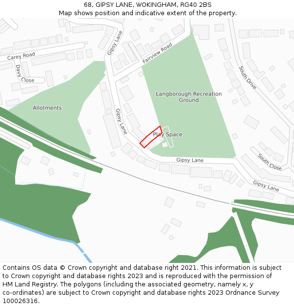 68, GIPSY LANE, WOKINGHAM, RG40 2BS: Location map and indicative extent of plot