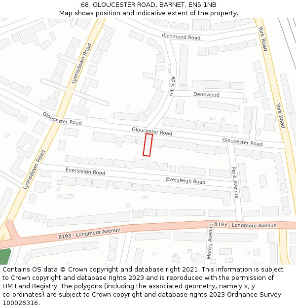 68, GLOUCESTER ROAD, BARNET, EN5 1NB: Location map and indicative extent of plot