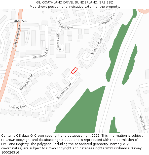 68, GOATHLAND DRIVE, SUNDERLAND, SR3 2BZ: Location map and indicative extent of plot