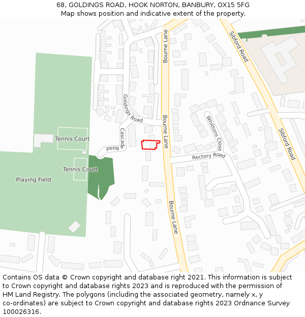 68, GOLDINGS ROAD, HOOK NORTON, BANBURY, OX15 5FG: Location map and indicative extent of plot