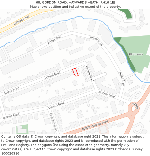 68, GORDON ROAD, HAYWARDS HEATH, RH16 1EJ: Location map and indicative extent of plot