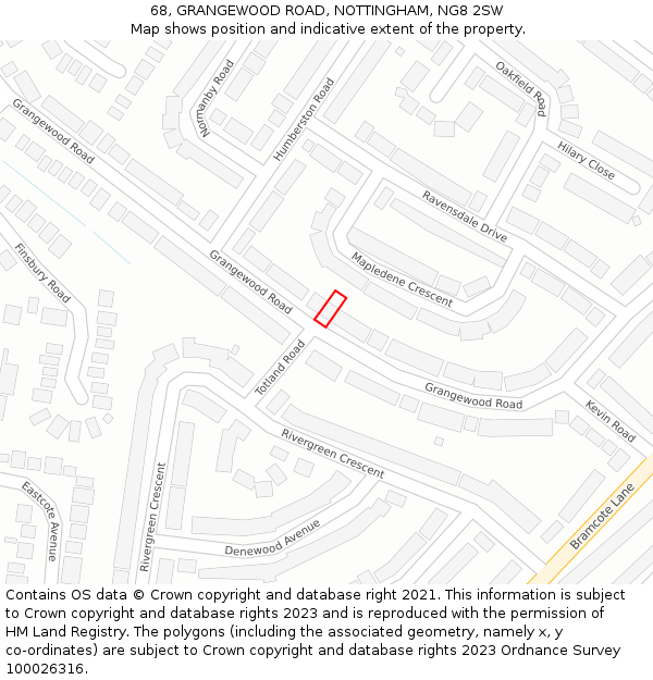 68, GRANGEWOOD ROAD, NOTTINGHAM, NG8 2SW: Location map and indicative extent of plot