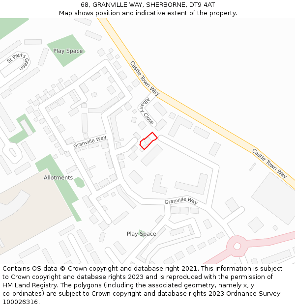 68, GRANVILLE WAY, SHERBORNE, DT9 4AT: Location map and indicative extent of plot