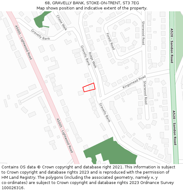 68, GRAVELLY BANK, STOKE-ON-TRENT, ST3 7EG: Location map and indicative extent of plot