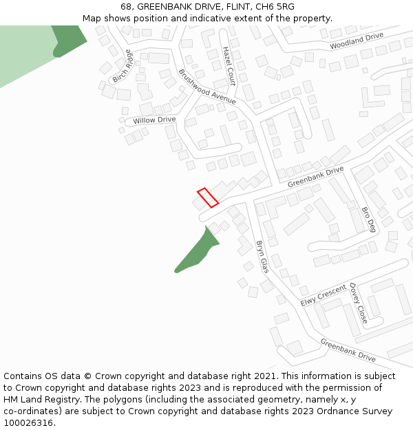 68, GREENBANK DRIVE, FLINT, CH6 5RG: Location map and indicative extent of plot