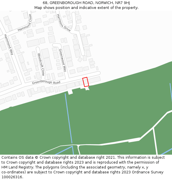 68, GREENBOROUGH ROAD, NORWICH, NR7 9HJ: Location map and indicative extent of plot