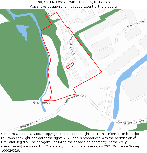 68, GREENBROOK ROAD, BURNLEY, BB12 6PD: Location map and indicative extent of plot