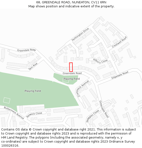 68, GREENDALE ROAD, NUNEATON, CV11 6RN: Location map and indicative extent of plot