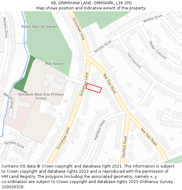 68, GRIMSHAW LANE, ORMSKIRK, L39 1PD: Location map and indicative extent of plot