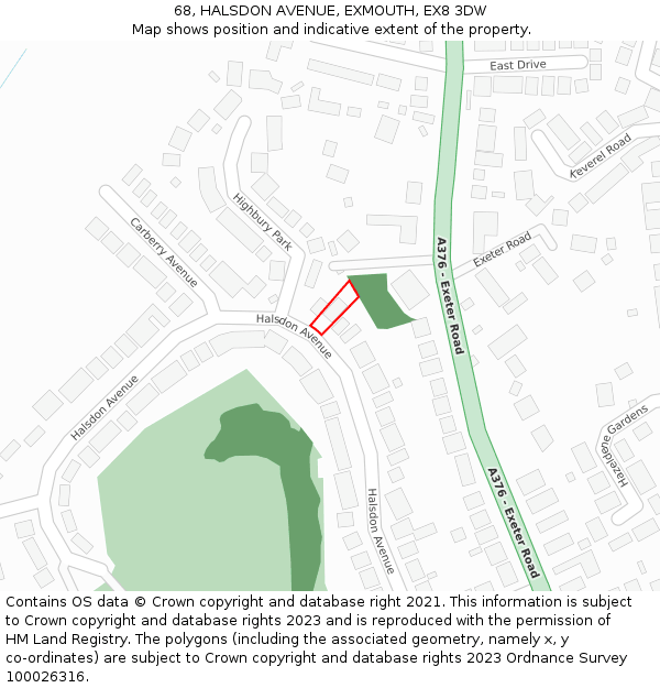 68, HALSDON AVENUE, EXMOUTH, EX8 3DW: Location map and indicative extent of plot