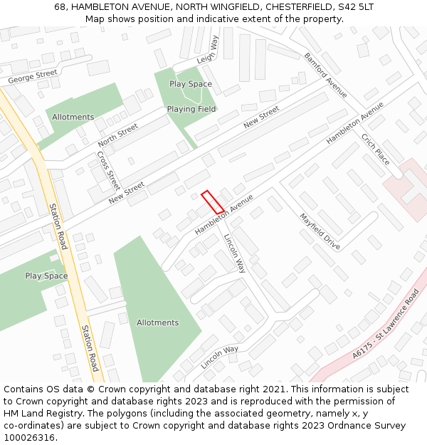 68, HAMBLETON AVENUE, NORTH WINGFIELD, CHESTERFIELD, S42 5LT: Location map and indicative extent of plot