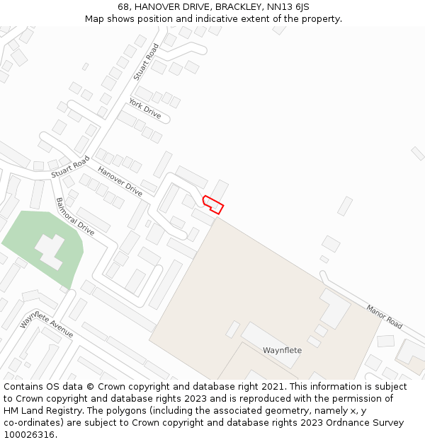 68, HANOVER DRIVE, BRACKLEY, NN13 6JS: Location map and indicative extent of plot