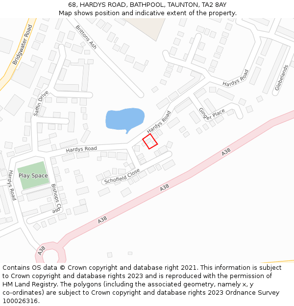 68, HARDYS ROAD, BATHPOOL, TAUNTON, TA2 8AY: Location map and indicative extent of plot
