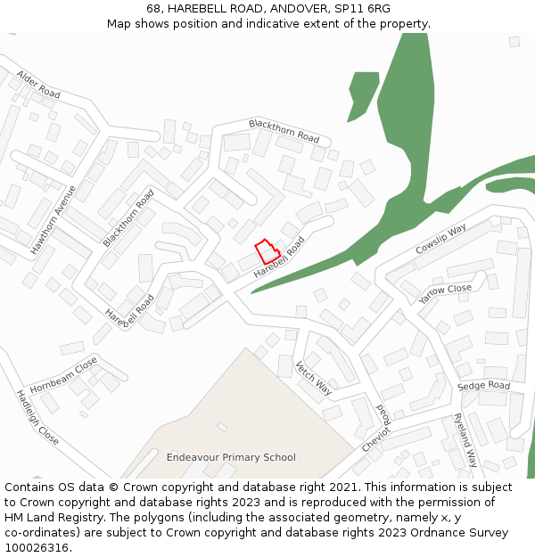 68, HAREBELL ROAD, ANDOVER, SP11 6RG: Location map and indicative extent of plot