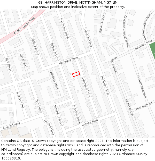 68, HARRINGTON DRIVE, NOTTINGHAM, NG7 1JN: Location map and indicative extent of plot