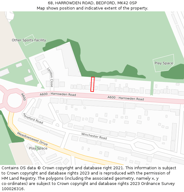 68, HARROWDEN ROAD, BEDFORD, MK42 0SP: Location map and indicative extent of plot