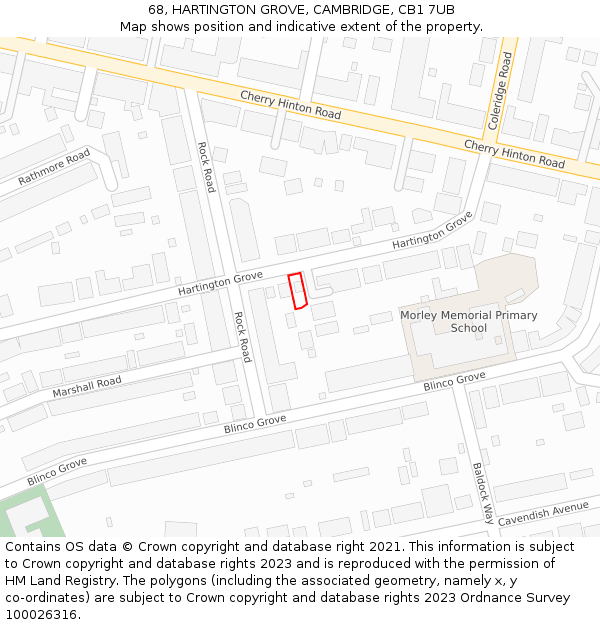 68, HARTINGTON GROVE, CAMBRIDGE, CB1 7UB: Location map and indicative extent of plot