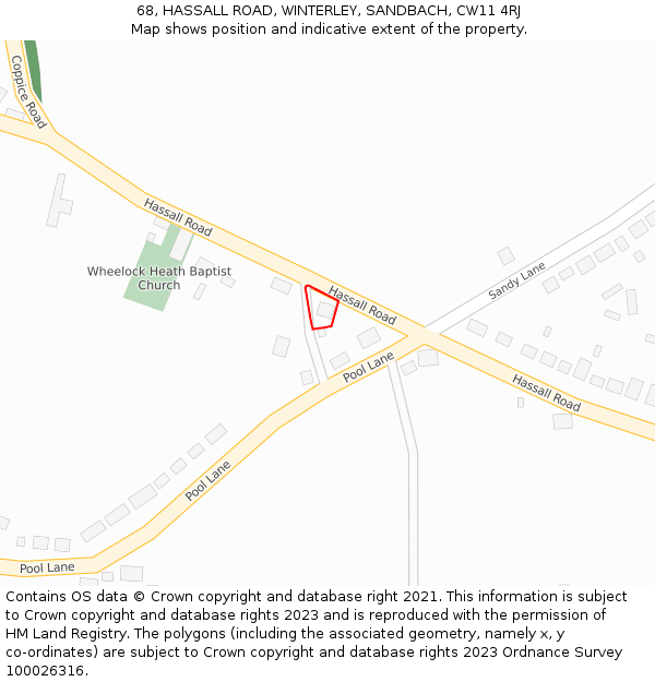 68, HASSALL ROAD, WINTERLEY, SANDBACH, CW11 4RJ: Location map and indicative extent of plot