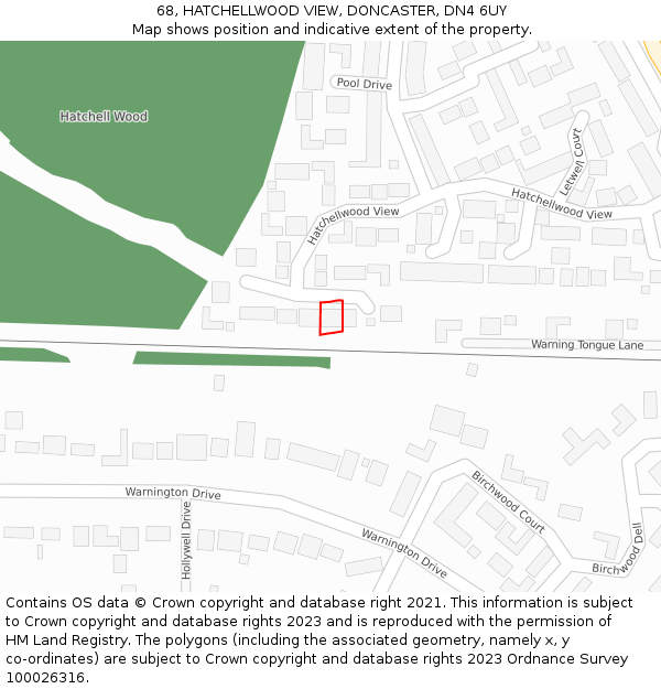 68, HATCHELLWOOD VIEW, DONCASTER, DN4 6UY: Location map and indicative extent of plot