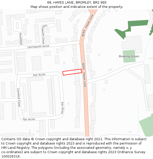 68, HAYES LANE, BROMLEY, BR2 9EE: Location map and indicative extent of plot