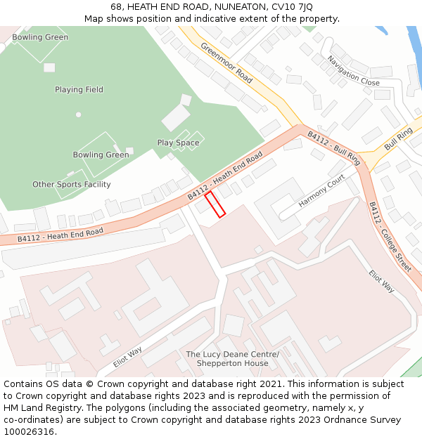 68, HEATH END ROAD, NUNEATON, CV10 7JQ: Location map and indicative extent of plot