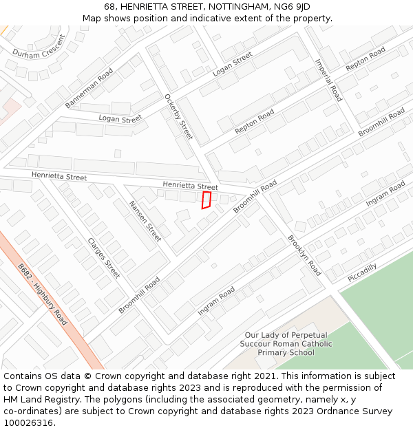 68, HENRIETTA STREET, NOTTINGHAM, NG6 9JD: Location map and indicative extent of plot