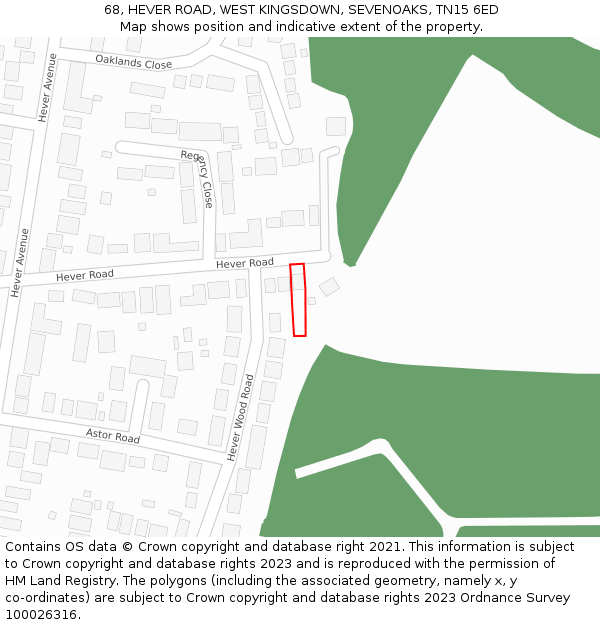 68, HEVER ROAD, WEST KINGSDOWN, SEVENOAKS, TN15 6ED: Location map and indicative extent of plot