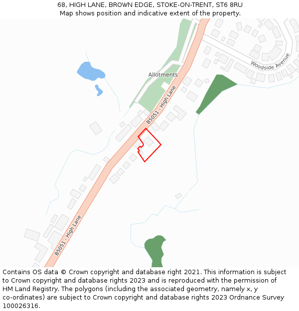 68, HIGH LANE, BROWN EDGE, STOKE-ON-TRENT, ST6 8RU: Location map and indicative extent of plot