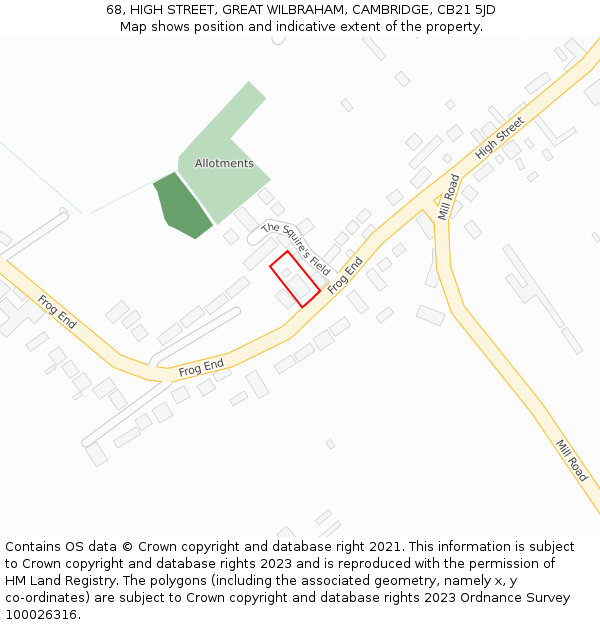 68, HIGH STREET, GREAT WILBRAHAM, CAMBRIDGE, CB21 5JD: Location map and indicative extent of plot