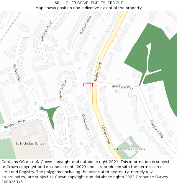 68, HIGHER DRIVE, PURLEY, CR8 2HF: Location map and indicative extent of plot