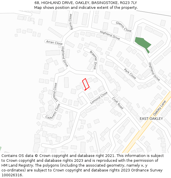 68, HIGHLAND DRIVE, OAKLEY, BASINGSTOKE, RG23 7LY: Location map and indicative extent of plot