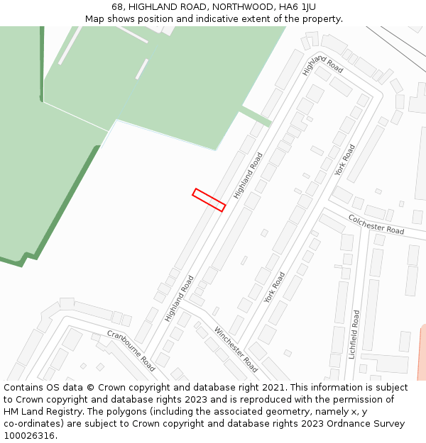 68, HIGHLAND ROAD, NORTHWOOD, HA6 1JU: Location map and indicative extent of plot