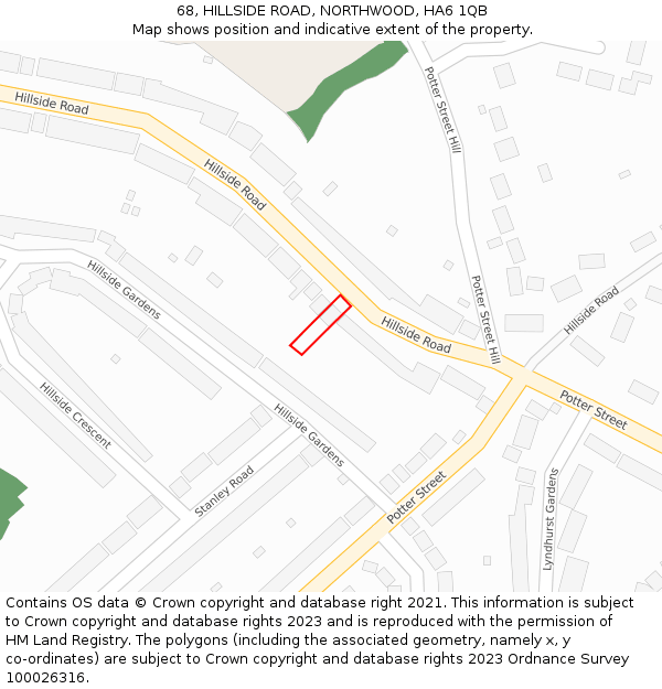 68, HILLSIDE ROAD, NORTHWOOD, HA6 1QB: Location map and indicative extent of plot