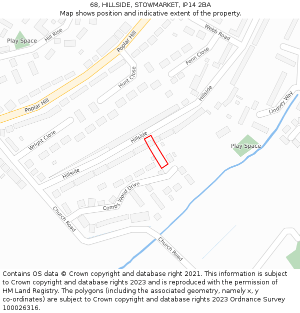 68, HILLSIDE, STOWMARKET, IP14 2BA: Location map and indicative extent of plot