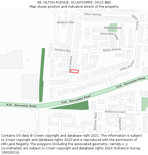 68, HILTON AVENUE, SCUNTHORPE, DN15 8BD: Location map and indicative extent of plot